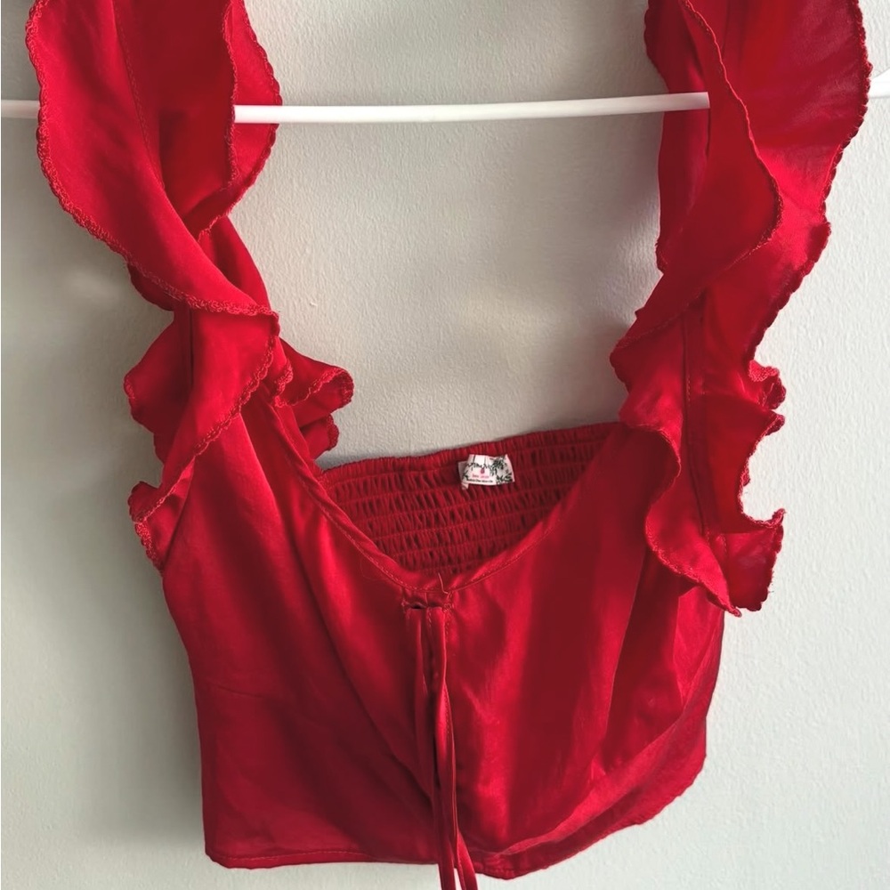 Free People Scarlet Ruffle Tie-Front Crop Top